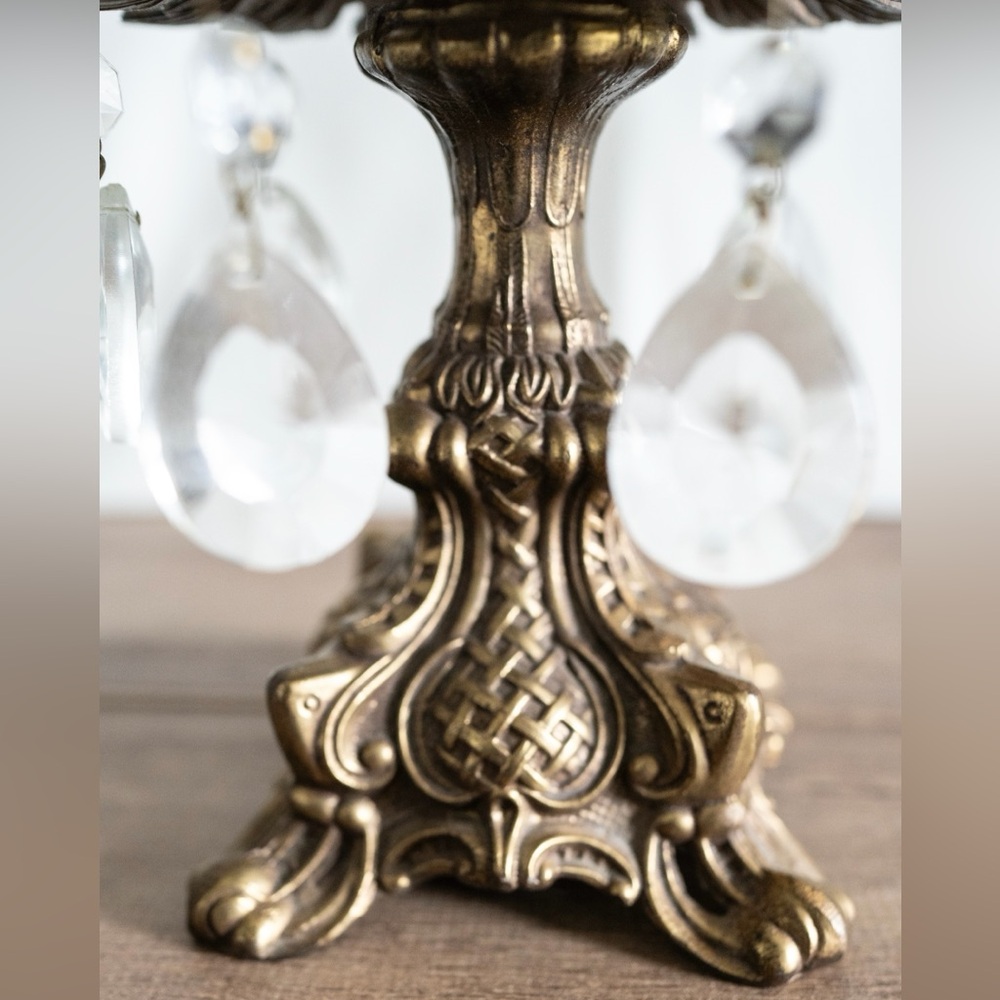 Vintage Crystal Glass Bowl with Ornate Brass Pedestal Base - Picture 4 of 4